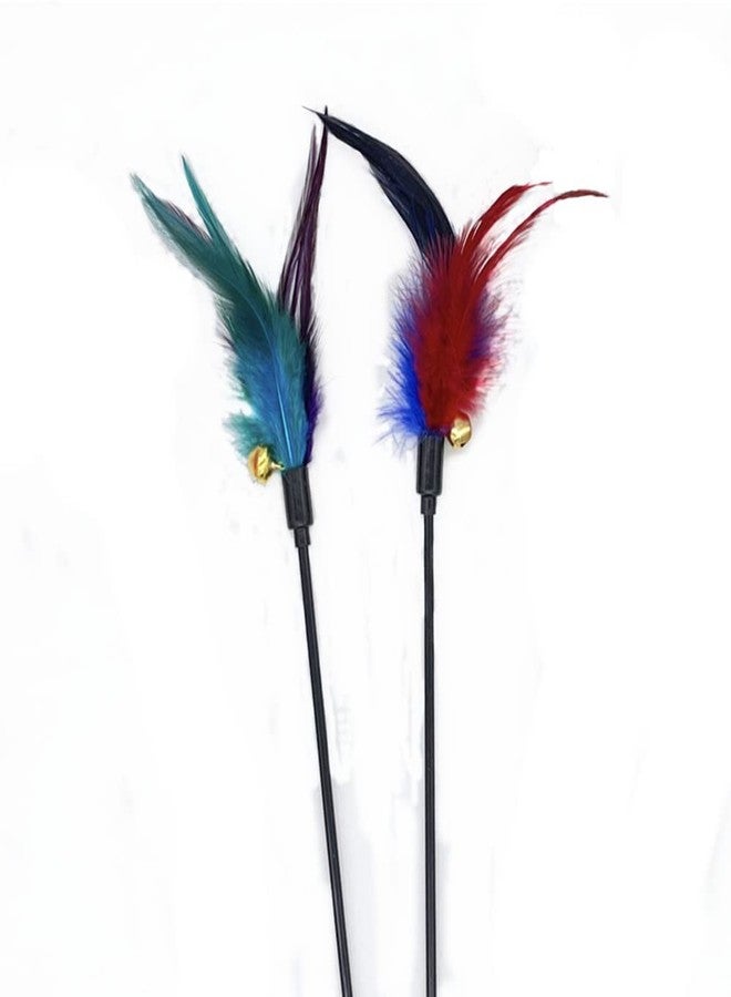 Pet Believe Modern Wand Stick Toy for Cats, Feather Toys with Bell Kitten Toy Replaceable Wond Cat Teaser Playing Stick Wand Toy - Pack of 2 - Image 1